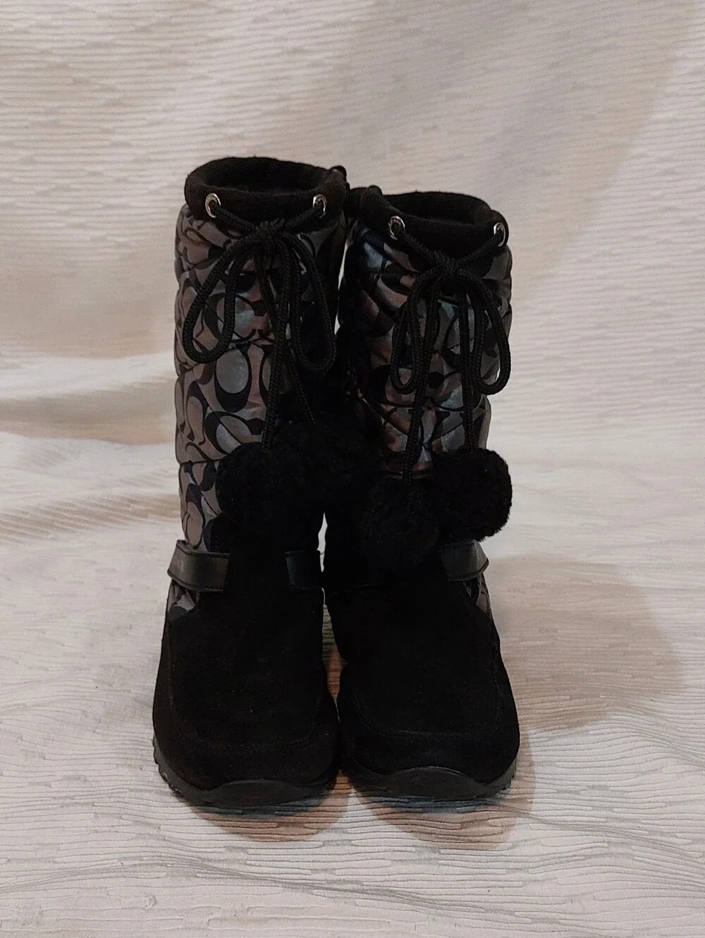 Coach Black Signature Pom-Pom Winter Boots Size 8.5